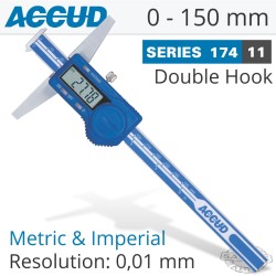 DIG. CALIPER 150MM 0.03MM ACC. DOUBLE HOOK DEPTH 0.01MM RES. S/STEEL