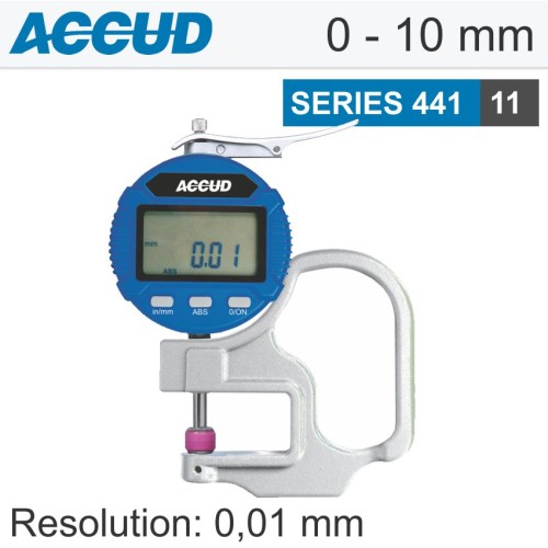 DIG. THICKNESS GAUGE 10MM 0.02MM ACC. 0.01MM RES. CERAMIC ANVIL