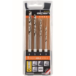 HEX SHANK SET HSS FOR WOOD 4 PIECE 3 4 5 6MM