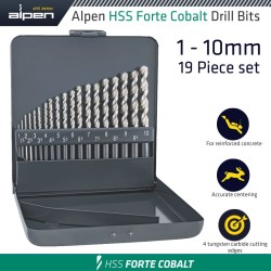 ALPEN HSS COBALT 19 PCS SET FORTE KM19  1 - 10 X 0.5MM