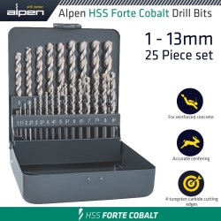 ALPEN HSS COBALT 25 PCE SET FORTE KM25 25 1 - 13 X 0.5MM