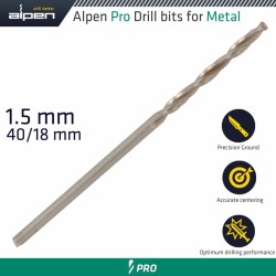 ALPEN PRO HSS 1.5MM DRILL DIN 338 RN 135 SPLIT POINT PLASTIC WALLET  (