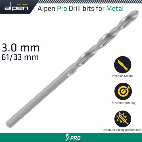 ALPEN PRO HSS 3MM DRILL DIN 338 RN 135 SPLIT POINT PLASTIC WALLET  (1