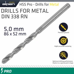 ALPEN PRO HSS 5MM DRILL DIN 338 RN 135 SPLIT POINT PLASTIC WALLET  (1