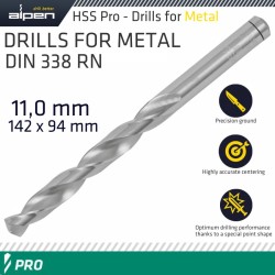 ALPEN PRO HSS 11MM DRILL DIN 338 RN 135 SPLIT POINT PLASTIC WALLET