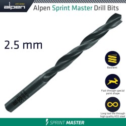 HSS SPRINT MASTER 2.5MM X1 615025 SLEEVED DIN338 ALPEN DRILL BIT