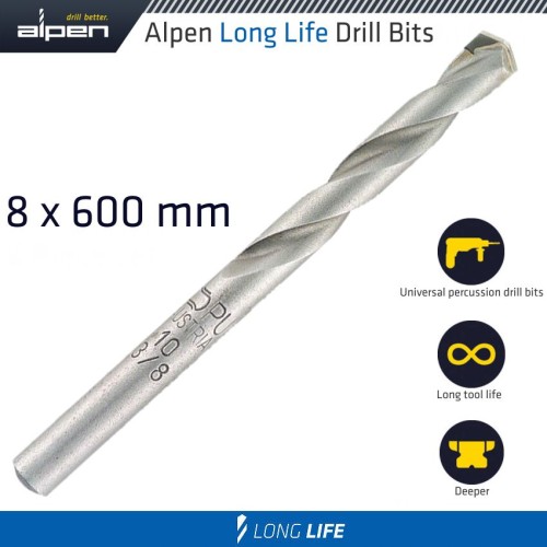 MASONRY DRILL BIT LONG LIFE 8 X 600MM POUCH