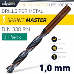 HSS SPRINT MASTER  1.0 MM X3 SLEEVED DIN338 ALPEN DRILL BIT