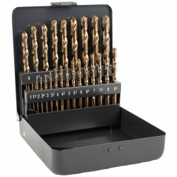 HSS COBALT DRILL BIT SET 25 PIECE 1-13MM X 0.5  3- SIDED IN METAL CASE