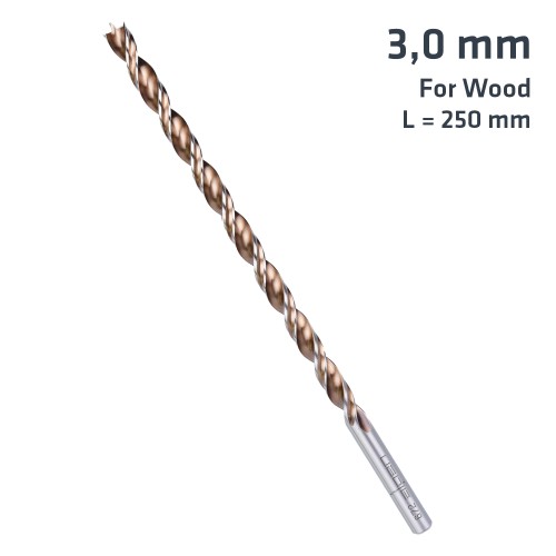 TIMBER TWIST DRILL BIT L=250 3.0 SLEEVED