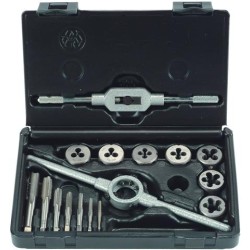 TAP & DIE SET 16 PIECE M3 - M12 HSS WITH DIE HOLDER & TAP WRENCH