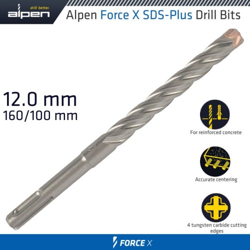 FORCE X 12.0 X160/100  SDS-PLUS DRILL BIT X4 CUTTING EDGES - BULK