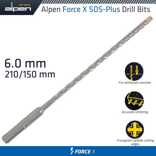 FORCE X 6.0 X 210/150 SDS-PLUS DRILL BIT X4 CUTTING EDGES - BULK