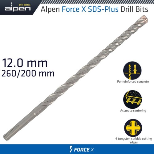 FORCE X 12.0 X 260/200  SDS-PLUS DRILL BIT X4 CUTTING EDGES - BULK