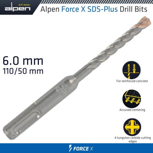 FORCE X 6.0 X 110/050 SDS-PLUS DRILL BIT X4 CUTTING EDGES