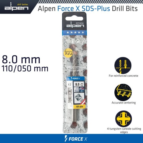 FORCE X 8.0 X 110/050 SDS-PLUS DRILL BIT X4 CUTTING EDGES