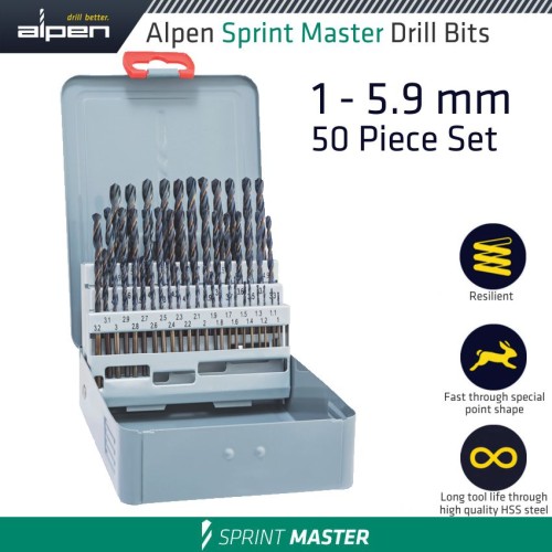 ALPEN SPRINT MASTER 50 PCS SET KM50 1.0 - 5.9 X 0.1MM METAL CASE