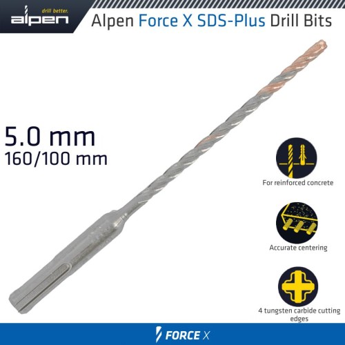 FORCE X 5.0 X 160/100 SDS-PLUS DRILL BIT X4 CUTTING EDGES