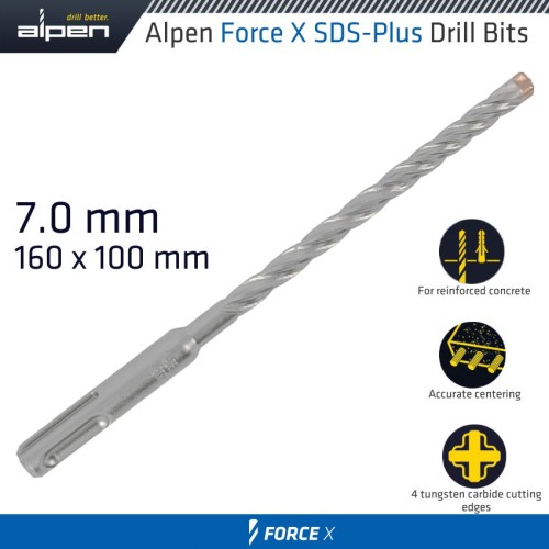 FORCE X 7.0 X 160/100 SDS-PLUS DRILL BIT X4 CUTTING EDGES