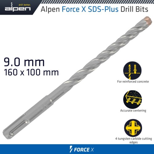 FORCE X 9.0 X 160/100 SDS-PLUS DRILL BIT X4 CUTTING EDGES