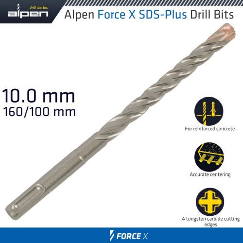 FORCE X 10.0 X 160/100  SDS-PLUS DRILL BIT X4 CUTTING EDGES