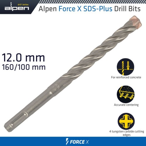 FORCE X 12.0 X 160/100  SDS-PLUS DRILL BIT X4 CUTTING EDGES