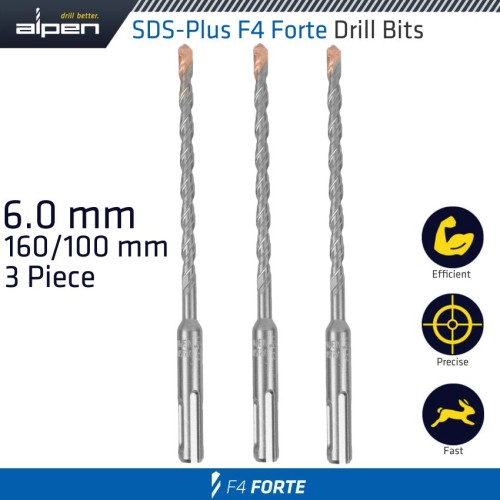 SDS PLUS F4 BIT 6MM X 160 X 100 X 3 PCS DRILL HAMMER