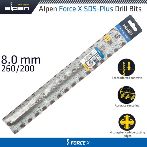 FORCE X 8.0 X 260/200 SDS-PLUS DRILL BIT X4 CUTTING EDGES