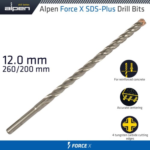 FORCE X 12.0 X 260/200  SDS-PLUS DRILL BIT X4 CUTTING EDGES