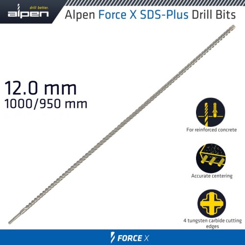 FORCE X 12.0 X 1000/950 SDS-PLUS DRILL BIT X4 CUTTING EDGES