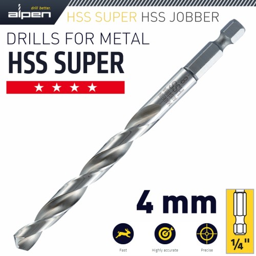 HSS SUPER DRILL BIT HEX SHANK 4MM