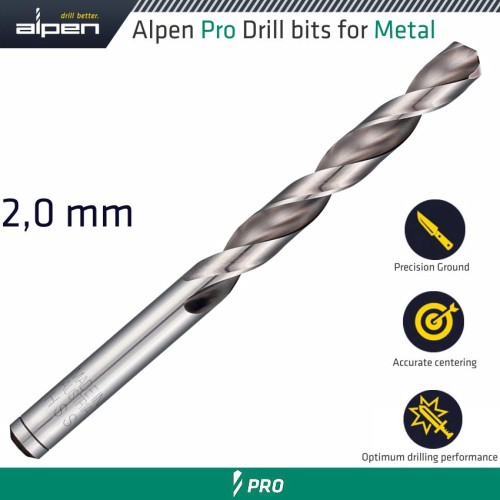 ALPEN PRO 2.0MM HSS DRILL DIN 338 RN 135 WITH SPLIT POINT BULK