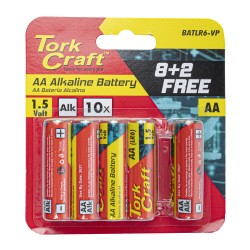 BATTERY AA 1.5V VALUE PACK 10 PACK 8 + 2 FREE CARDED ALKALINE