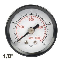 PRESS. GAUGE 40MM 1/8" REAR FIT 0-16BAR 0-1600KPA