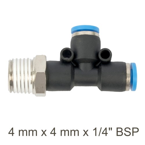 PU HOSE FITTING TEE 4MM X 4MM X 1/4"M