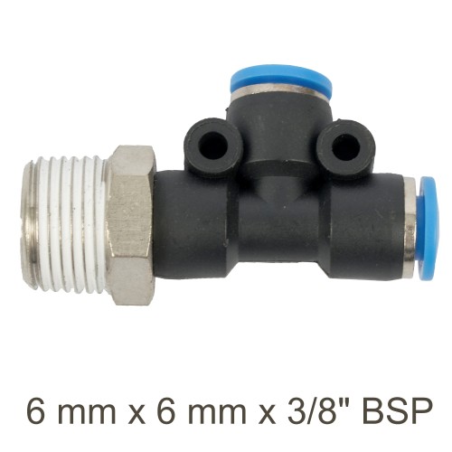 PU HOSE FITTING TEE 6MM X 6MM X 3/8"M
