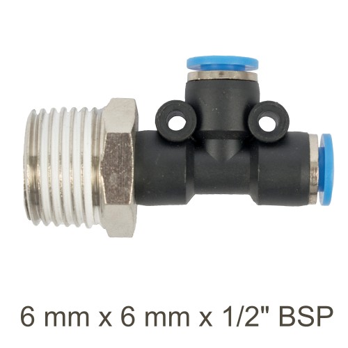 PU HOSE FITTING TEE 6MM X 6MM X 1/2"M