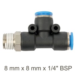 PU HOSE FITTING TEE 8MM X 8MM X 1/4"M