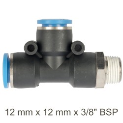 PU HOSE FITTING TEE 12MM X 12MM X 3/8"M