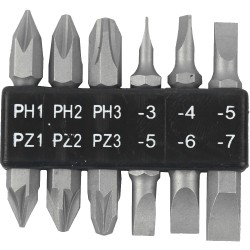 6PC 45MM DOUBLE END BIT SET PH1,2,3  PZ1,2,3  SL3,4,5,6,7MM