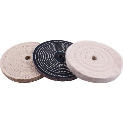 BUFFING WHEEL KIT 3PCS 150MM WHITE & DENIM STICHED & SISAL POLISHING