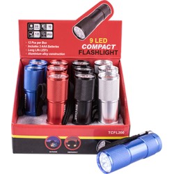 TORCH LED ALUM M/COL X12 PDQ BOX INCL AAA BATTERIES TORK CRAFT FLASH L