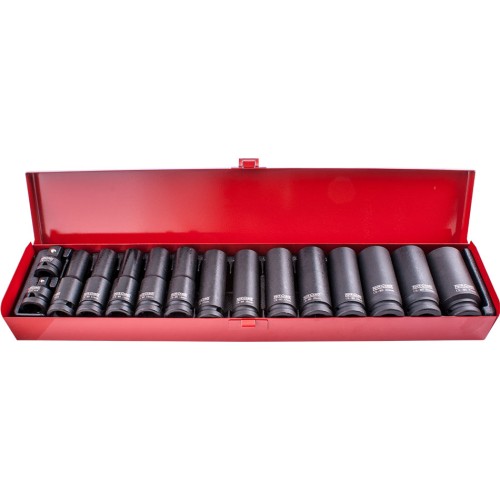 15PC 1/2" DR IMP SOCKET SET(10 - 27 + 2 X ADAPTORS 3/8X1/2 & 1/2X3/8 )