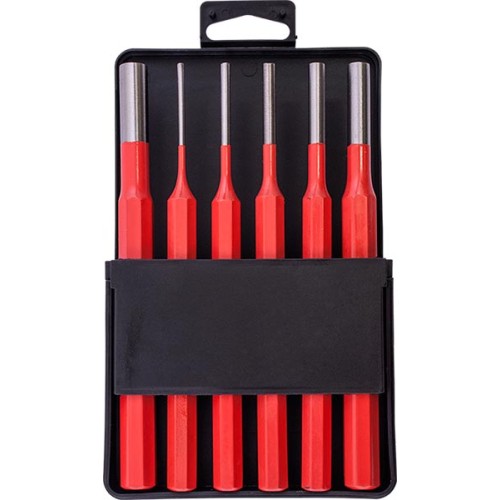 TORK CRAFT PIN PUNCH SET 6PC - 2.5, 3.5, 4. 5, 6, 8, 10MM RED