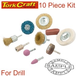 WIRE BRUSH SET 10 PIECE WITH HEX SHANK & BUFF KIT FOR DRILL